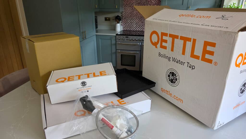 QETTLE boiling water tap review. QETTLE tap in box